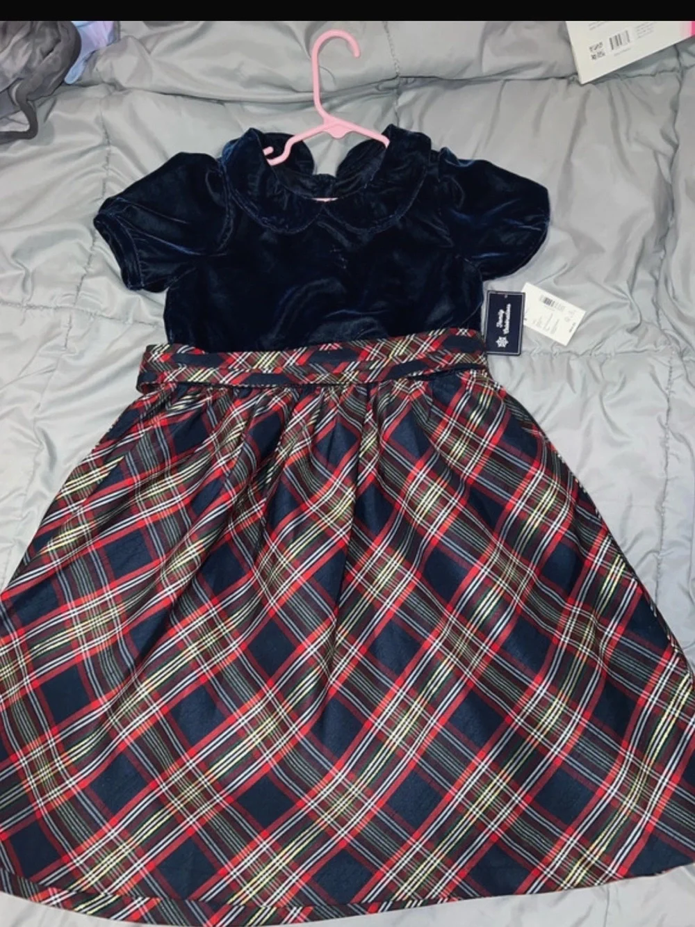 Kids Gymboree Navy Velvet Top Red Plaid Holiday Dress